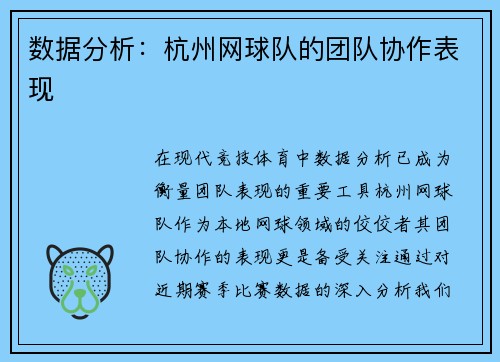 数据分析：杭州网球队的团队协作表现